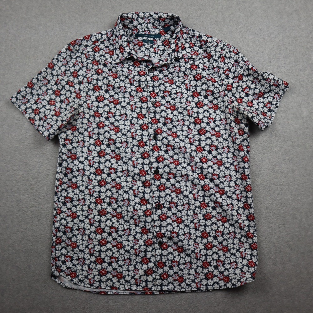 Perry Ellis Shirt Mens Medium Slim Fit Stretch Floral Multicolor Short Sleeve